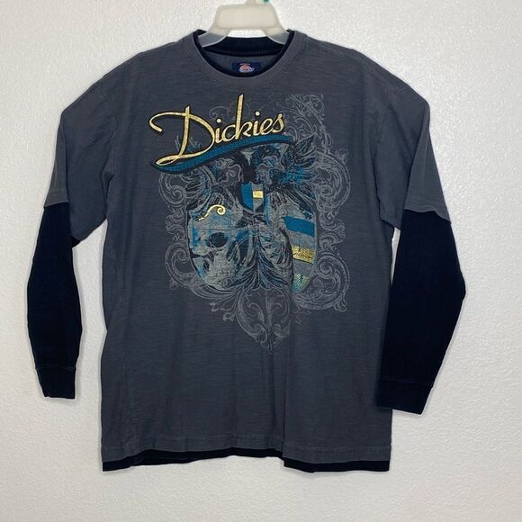 DICKIES Men’s Long Sleeves Black/ Gray T shirt Size L - Picture 1 of 4
